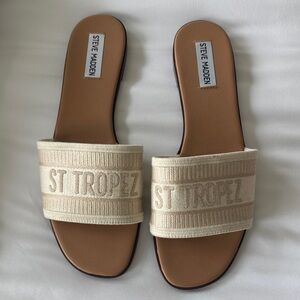 Steve Madden St. Tropez Beige Cream Slide Sandals